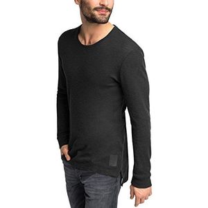 edc by ESPRIT Heren shirt met lange mouwen met structuur - Slim Fit, zwart (black 001), XL