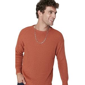 Trendyol Heren ronde hals effen getailleerde trui sweatshirt, bruin, L, BRON, L