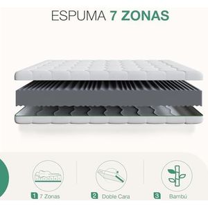 Novilla Matras van schuimrubber, 90 x 190 cm, afneembaar matras van bamboevezel, koel, ademend, hoogte 18 cm