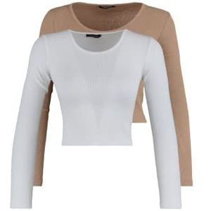 Trendyol Dames getailleerde Basic boothals gebreide blouse, Kameel-ecru, S