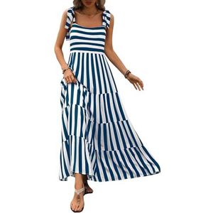 PRETTYGARDEN Vrouwen Jurken 2024 Zomer Bloemen Mouwloze Maxi Jurk Casual Spaghetti Band Gelaagde Vloeiende Strand Lange Jurk, S-blauw Wit, L