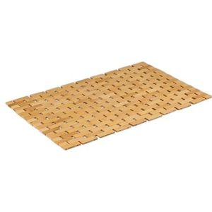 Relaxdays badmat bamboe, 60 x 40 cm, antislip douchemat, oprolbare badkamermat, sauna, zwembad, wc, bamboe mat, natuur