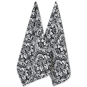 DII Katoenen damast keukengerecht handdoeken, 28 x 18 inch Set van 2, Low Lint Decoratieve Theedoek voor dagelijks koken en bakken - Zwart