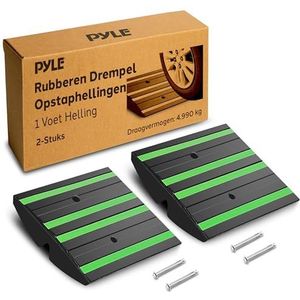 Pyle - Drempel Oprijplaat - Set van 2 - Zware Antisliprubber - Groene Reflecterende Strips
