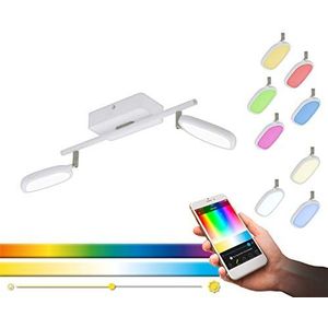 EGLO Connect Palombare-C Led-plafondlamp, 2 lampen, smart home plafondlamp van metaal, aluminium en kunststof, in wit, spots met RGB en lichtkleur instelbaar (warm, neutraal, koud), dimbaar