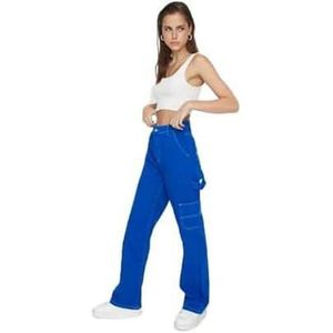 Trendyol Vrouwen Hoge Taille Rechte Been 90's Wijde Pijpen Jeans, Blauw, 66