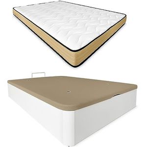 Duérmete Online Visco-elastische matras Aura, omkeerbaar + inklapbaar houten bed, grote inhoud, 135 x 190 cm