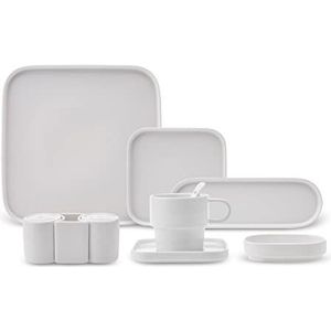 Karaca Cubique Ontbijtset, vierkant, 35-delige thee- en koffiekop, dinerservies, wit, 35-delige bordenset, porseleinen servies voor 6 personen, serviesset