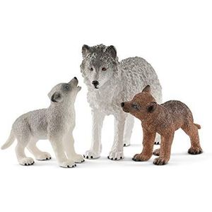 schleich 42472 Wolfsmutter met puppy's, voor kinderen vanaf 3 jaar, Wild Life - speelfiguur