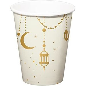 Folat Eid Mubarak Ramadan decoratie - drinkbeker goud wit 250 ml 8 stuks - Eid decoratie ster maan accessoires Ramadan