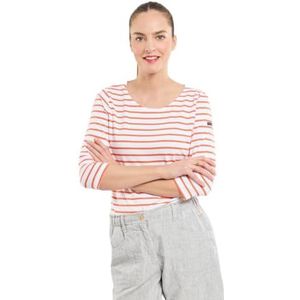 Armor Lux Lichtgewicht katoenen bootkraag met 3/4 mouwen voor dames, Wit/Tigerlily, S