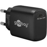 goobay 65367 USB-C PD snellader Nano (25 W) / adapter voor USB-C laadkabel/Quick Charge lader/voor iPhone oplaadkabel, Samsung oplaadkabel en andere mobiele telefoons/voeding/zwart
