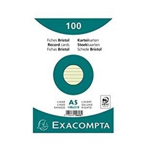 Exacompta - Ref 10848SE - Bristol Lined Record Cards (Pack van 100) - A5 in grootte, 205gsm kaart, compatibel met printers - Geschikt voor examenrevisie en notities - Groen