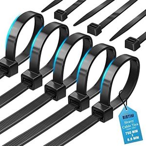 BIBTIM Kabelbinders, 750 x 9 mm, 100 stuks, premium nylon ritsbanden, multifunctionele plastic stropdaswikkels, veilig zelfsluitmechanisme, voor thuis, tuin, kantoor en doe-het-zelf