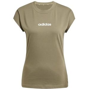 adidas - W LIN SJ T - T-shirt - Olive Strata/White - Basic van Zacht Materiaal
