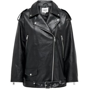 ONLY Onlvera Faux Leath Long Biker OTW Noos Leren jas voor dames, zwart, S