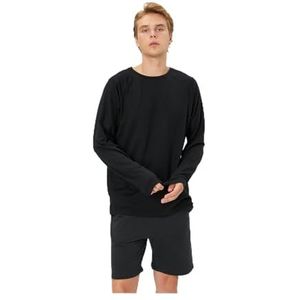 Koton Basic T-shirt voor heren, met lange mouwen en ronde hals, zwart (999), M