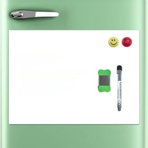 Whiteboard, magnetisch, voor koelkast en keuken, 50 x 33 cm, zelfklevend, flexibele magneetfolie, wit, doe-het-zelf, voor kantoor, school, thuis, 1 markering, 2 magneten, 1 spons