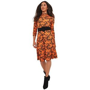 Joe Browns Dames Herfst Funky Bloemen Lange Mouw Jurk Casual, Oranje, 10, ORANJE, 36