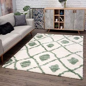 carpet city Tapijtloper Shaggy hoogpolig - etnische stijl 80x300 cm groen crème - moderne woonkamertapijten