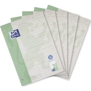 Oxford Recycling Schoolblok A4 blanco met rand, gelijmd op de kop, liniatuur 20, 50 vellen, 5 stuks