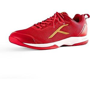 HUNDRED Infinity Pro Non-Marking Professional Badminton Shoe for Men | Material: Polyester, Mesh | Suitable for Indoor Tennis, Squash, Table Tennis, Basketball & Padel (Red/Gold, EU 44, UK 10, US 11)