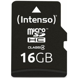 Intenso - microSDHC 16GB - Geheugenkaart - Zwart - Class 4, incl. SD-adapter, Leessnelheid tot 21 MB/s