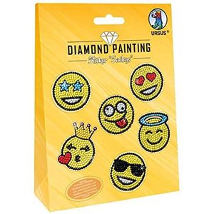 Ursus 43500006 - Diamond Painting Smileys, stickers met fonkelende diamanten, set met 2 stickervellen in verschillende ontwerpen, diamantstenen, puistjes, was en schaal, inclusief handleiding