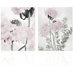 Declea Home Decor CN017SS21 Schilderij Dubbele Bloemen Natuurlijke Print Bloemen Moderne Afbeelding Bloemen Print op Canvas Klaar om op te hangen met houten frame, 2 stuks, meerkleurig, 40 x 60 cm