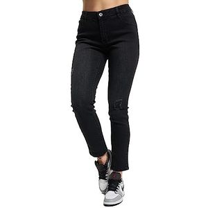 Urban Classics Damesbroek Ladies High Waist Skinny Denim Pants, Black Washed 709, 27W/30L