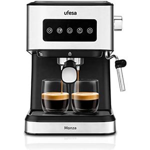 Ufesa Monza Koffemachine, voor Espresso's en Capuccino's, 20 Bars, Digitale Touch-paneel, Verstelbare melkopsysteem, Gemalen koffie of koffie pads, 1.5 Ltrs Waterreservoir