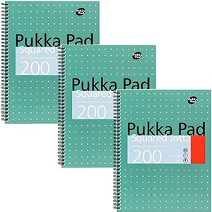Pukka Pad, A4 Squared Metallic Jotta Book 3 Pack – 29,7 x 23 cm – Wirebound Notebook met 80GSM papier – voorzien van 4-gaats ponsmarges en geperforeerde randen - 200 pagina's, groen