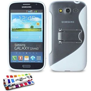 Muzzano Beschermhoes voor Samsung Galaxy Grand met standaard, wit + styluspen en reinigingsdoekje