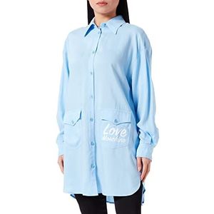 Love Moschino Dames Relaxed Fit Long-Sleeved shirt met Love Print Shirt, Light Blue, 48