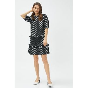 Koton Dames korte mouwen diered polka dot mini jurk, Black Design (9D9), S