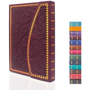 VICTORIA'S JOURNALS Magneet dagboek, snijwerk vintage notitieboek kunstleer harde kaft persoonlijk dagboek gelinieerde pagina's lint bladwijzer, 20 x 12 cm (Bourgondië)