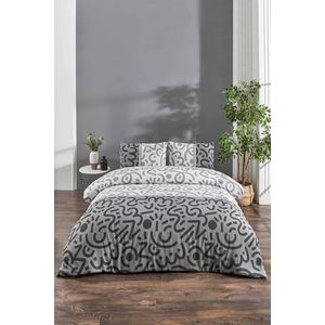 Nuit Des Rêves Stijlvolle Single Quilt Cover-set (135 x 200 cm), zwart/wit/grijs, 65% katoen/35% polyester, machinewasbaar, knoopsluiting, elegante pigmentprint