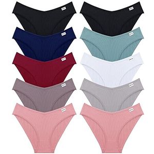 FINETOO 10 Pack Dames Ondergoed Katoen Leuke Low Rise Bikini Rib Cheeky Slipje Sexy V-vormige tailleband Hipster S-XL, Kleur a, X-Large-XX-Large