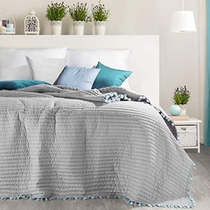 Eurofirany Mooie sprei quilt 170x210 220x240 Kendal grijs blauw mint franjes sprei (zilver, 220 cm x 240 cm), kunststof