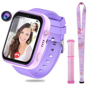 OKYUK 4G Smartwatch voor kinderen, GPS-tracker, meerdere desktopstijlen om uit te kiezen, twee-weg oproepen, beeldcompetentie, SOS, WLAN, waterdicht touchscreen, voor 4-12 jongens en meisjes (paars)