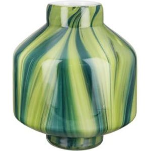 GILDE Glazen art deco vaas bolle glazen vaas - bloemenvaas - cadeau voor vrouwen verjaardagscadeau - kleur: groen wit hoogte 22 cm