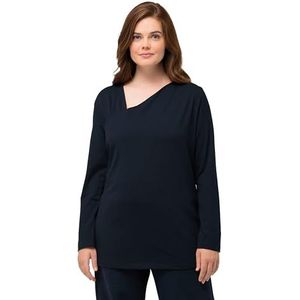 Ulla Popken, Dames grote maten, slim T-shirt met omwikkelde neklijn, zwart, 58-60