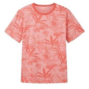 TOM TAILOR Basic T-shirt voor heren met all-over print, 35592 - koraal gestreept bloemendesign, M