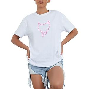 Sleepdown Womens Love Island Neon Devil Heart Casual T-Shirt officieel gelicentieerd tv-show, Kleur: wit, S