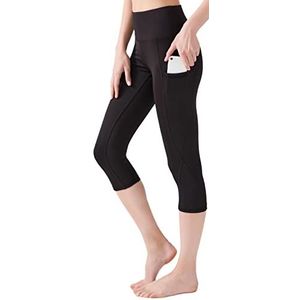 Los Ojos Capri leggings voor dames – yogabroek met zakken, workout-legging met hoge spek-weg-taille voor vrouwen, zwart, S