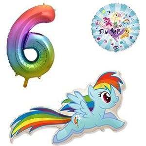 Set van 3 Rainbow Dash My Little Pony folieballonnen - cijferballon regenboog - Happy Birthday ballonnen - helium, geschikt voor lucht
