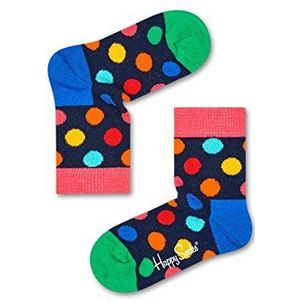Happy Socks Big Dot, Kleurrijke en Leuke, Sokken voor kinderen, Blauw-Groente-Oranje-Roze-Rood-Geel (2-3Y)