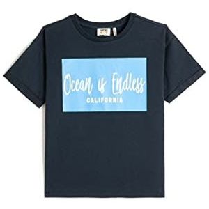 Koton Boys T-shirt bedrukt met korte mouwen, ronde hals, katoen, marineblauw (720), 9-10 Jaar