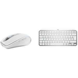 Logitech MX Anywhere 3S draadloze muis snel scrollen 8K DPI volgt op elke ondergrond, Pale Grijs & Logitech MX Keys Mini draadloos toetsenbord, lichtgrijs, QWERTZ