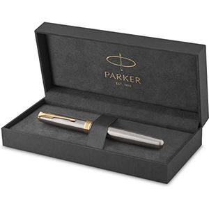 Parker Sonnet rollerballpen | roestvrij staal met gouden trim | fijne punt zwarte inkt | geschenkverpakking